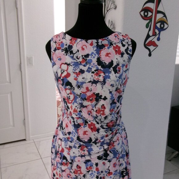 Ralph Lauren Floral Print Ruched Side Stretch Jersey Sleeveless Dress 6 - Picture 2 of 15